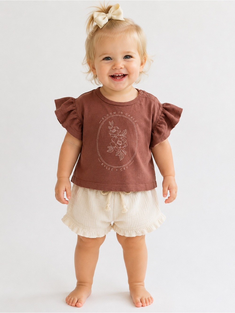 Rylee + Cru Blooming Grace Flutter Sleeve Tee Mauve Pink | Size 12–18 Months